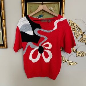 80’s Vintage Red Flower Short Sleeved Sweater
